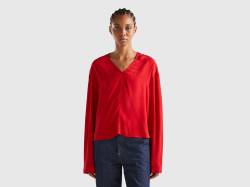 Benetton, Bluse Mit V-ausschnitt, größe XS, Rot, female von United Colors of Benetton