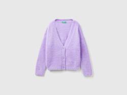 Benetton, Cardigan Aus Plüschgarn, größe 2XL, Flieder, female von United Colors of Benetton