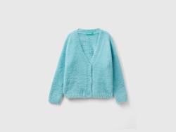 Benetton, Cardigan Aus Plüschgarn, größe 2XL, Hellblau, female von United Colors of Benetton