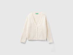 Benetton, Cardigan Aus Plüschgarn, größe L, Cremeweiss, female von United Colors of Benetton