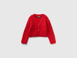 Benetton, Cardigan Bouclé Mit V-ausschnitt, größe 2XL, Rot, female von United Colors of Benetton