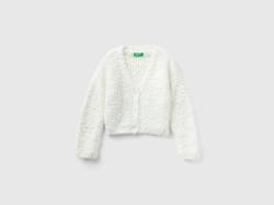 Benetton, Cardigan Bouclé Mit V-ausschnitt, größe L, Weiss, female von United Colors of Benetton