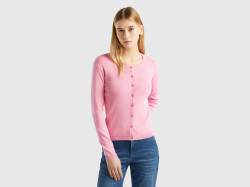 Benetton, Cardigan Mit Rundem Ausschnitt Aus Reiner Baumwolle, größe XS, Pastellrosa, female von United Colors of Benetton