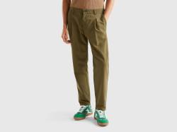 Benetton, Carrot-fit-chinos Aus Leichter Baumwolle, größe 44, Militärgrün, male von United Colors of Benetton