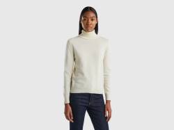 Benetton, Cremefarbener Rollkragenpullover Aus Merinowolle, größe L, Cremeweiss, female von United Colors of Benetton