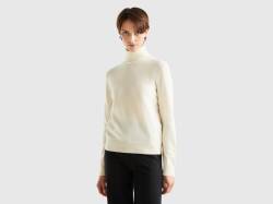 Benetton, Cremeweißer Rollkragenpullover Aus Reinem Cashmere, größe L, Cremeweiss, female von United Colors of Benetton