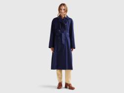 Benetton, Doppelreihiger Midi-trenchcoat, größe L, Dunkelblau, female von United Colors of Benetton