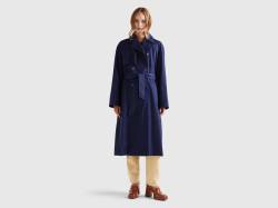 Benetton, Doppelreihiger Midi-trenchcoat, größe M, Dunkelblau, female von United Colors of Benetton