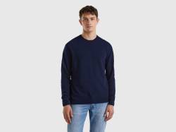 Benetton, Dunkelblauer Pullover Aus Merinowolle Mit Rundausschnitt, größe S, Dunkelblau, male von United Colors of Benetton