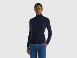 Benetton, Dunkelblauer Rollkragenpullover Aus Merinowolle, größe L, Dunkelblau, female von United Colors of Benetton