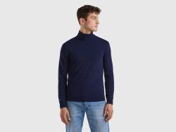 Benetton, Dunkelblauer Rollkragenpullover Aus Merinowolle, größe XL, Dunkelblau, male von United Colors of Benetton