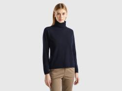 Benetton, Dunkelblauer Rollkragenpullover In Einer Mischung Aus Wolle Und Cashmere, größe XS, Dunkelblau, female von United Colors of Benetton