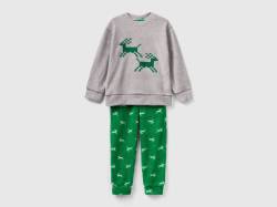 Benetton, Fleece-pyjama Mit Rentieren, größe 90, Hellgrau, male von United Colors of Benetton