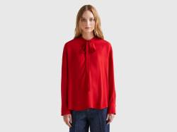 Benetton, Fließende Bluse Mit Bändern, größe S, Rot, female von United Colors of Benetton