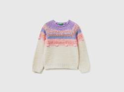 Benetton, Gestreifter Pullover Mit Lurex, größe 104, Cremeweiss, female von United Colors of Benetton