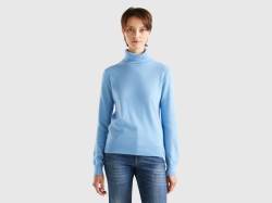 Benetton, Hellblauer Rollkragenpullover Aus Reinem Cashmere, größe S, Hellblau, female von United Colors of Benetton