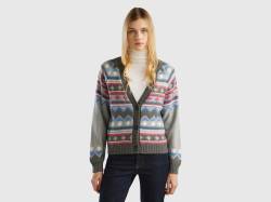 Benetton, Jacquard-cardigan Mit Lurex, größe L-XL, Dunkelgrau, female von United Colors of Benetton