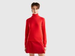 Benetton, Korallenroter Rollkragenpullover Aus Reinem Cashmere, größe XS, , female von United Colors of Benetton