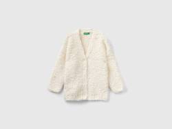 Benetton, Langer Bouclé-cardigan, größe 116, Weiss, female von United Colors of Benetton