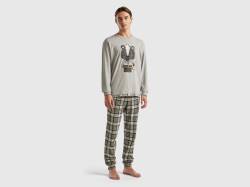 Benetton, Langer Pyjama Mit Maskotte-print, größe XL, Hellgrau, male von United Colors of Benetton