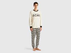 Benetton, Langer Pyjama Mit Panda-print, größe L, Bunt, male von United Colors of Benetton