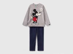 Benetton, Mickey Mouse-pyjama In Fleece, größe XXS, Hellgrau, male von United Colors of Benetton