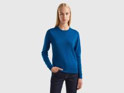 Benetton, Pullover Aus Merinowolle In Blau Mit Rundausschnitt, größe S, Blau, female von United Colors of Benetton