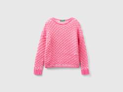 Benetton, Pullover Mit Jacquard-netz, größe M, Pink, female von United Colors of Benetton