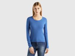 Benetton, Pullover Mit Rundem Ausschnitt Aus Reiner Baumwolle, größe L, Blau, female von United Colors of Benetton