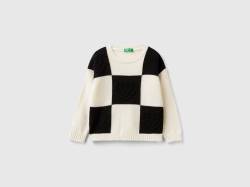 Benetton, Pullover Mit Schachbrettmuster Und Herzen, größe 104, Cremeweiss, female von United Colors of Benetton