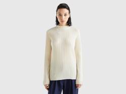 Benetton, Pullover Mit Stehkragen Und Schlitzen, größe L, Cremeweiss, female von United Colors of Benetton