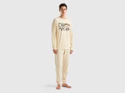 Benetton, Pyjama Mit Maskotte-print Aus Stretchiger Baumwolle, größe L, Beige, male von United Colors of Benetton