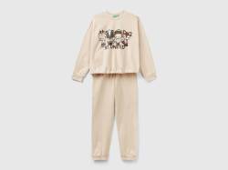Benetton, Pyjama Mit Maskotte-print Und Cropped-shirt, größe 2XL, Beige, female von United Colors of Benetton
