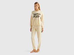 Benetton, Pyjama Mit Maskotte-print Und Cropped-shirt, größe L, Beige, female von United Colors of Benetton