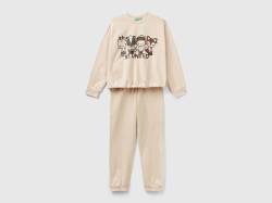 Benetton, Pyjama Mit Maskotte-print Und Cropped-shirt, größe XS, Beige, female von United Colors of Benetton