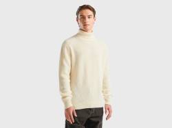 Benetton, Rollkragenpullover Aus Mischwolle, größe S, Cremeweiss, male von United Colors of Benetton