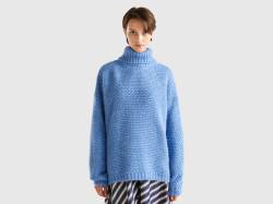 Benetton, Rollkragenpullover Aus Mischwolle Und Alpaka, größe L-XL, Hellblau, female von United Colors of Benetton