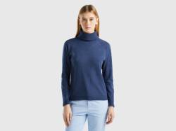 Benetton, Rollkragenpullover Aus Mischwolle Und Cashmere In Avion-blau, größe XL, Taubenblau, female von United Colors of Benetton