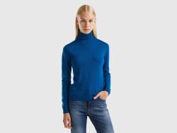 Benetton, Rollkragenpullover Aus Reiner Merinowolle In Blau, größe L, Blau, female von United Colors of Benetton