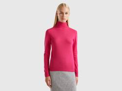 Benetton, Rollkragenpullover Aus Reiner Merinowolle In Fuchsia, größe M, Fuchsia, female von United Colors of Benetton