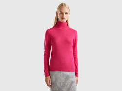 Benetton, Rollkragenpullover Aus Reiner Merinowolle In Fuchsia, größe S, Fuchsia, female von United Colors of Benetton