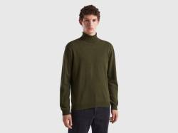 Benetton, Rollkragenpullover Aus Reiner Merinowolle In Militärgrün, größe XL, Militärgrün, male von United Colors of Benetton