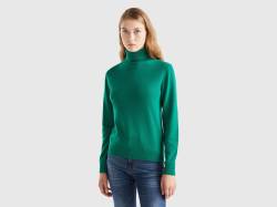 Benetton, Rollkragenpullover Aus Reiner Merinowolle In Waldgrün, größe L, Grün, female von United Colors of Benetton