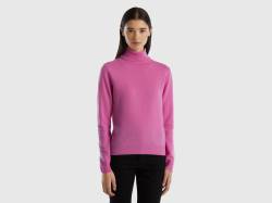 Benetton, Rollkragenpullover In Dunkelrosa Aus Reiner Merinowolle, größe XL, Pink, female von United Colors of Benetton