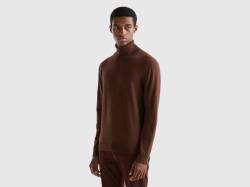 Benetton, Rollkragenpullover In Einer Leichten Baumwollmischung, größe M, Dunkelbraun, male von United Colors of Benetton