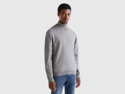 Benetton, Rollkragenpullover In Einer Leichten Baumwollmischung, größe XXL, Dunkelgrau, male von United Colors of Benetton