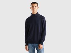 Benetton, Rollkragenpullover In Einer Mischung Aus Wolle Und Cashmere, größe L, Dunkelblau, male von United Colors of Benetton