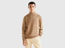 Benetton, Rollkragenpullover In Einer Mischung Aus Wolle Und Cashmere, größe M, Beige, male von United Colors of Benetton