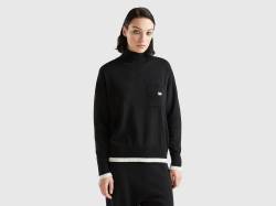 Benetton, Rollkragenpullover Mit Kleiner Tasche, größe XS, Schwarz, female von United Colors of Benetton