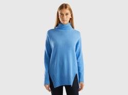 Benetton, Rollkragenpullover Mit Schlitzen, größe M, Hellblau, female von United Colors of Benetton